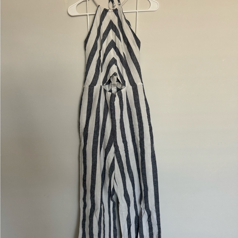 Women’s Navy and White Linen Striped Jumpsuit